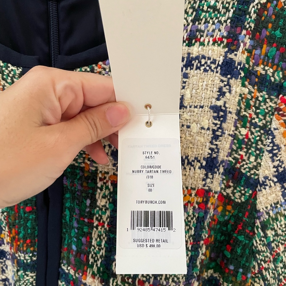 Tory Burch Green, Navy and Cream Tweed Mini Dress - Picture 3 of 4